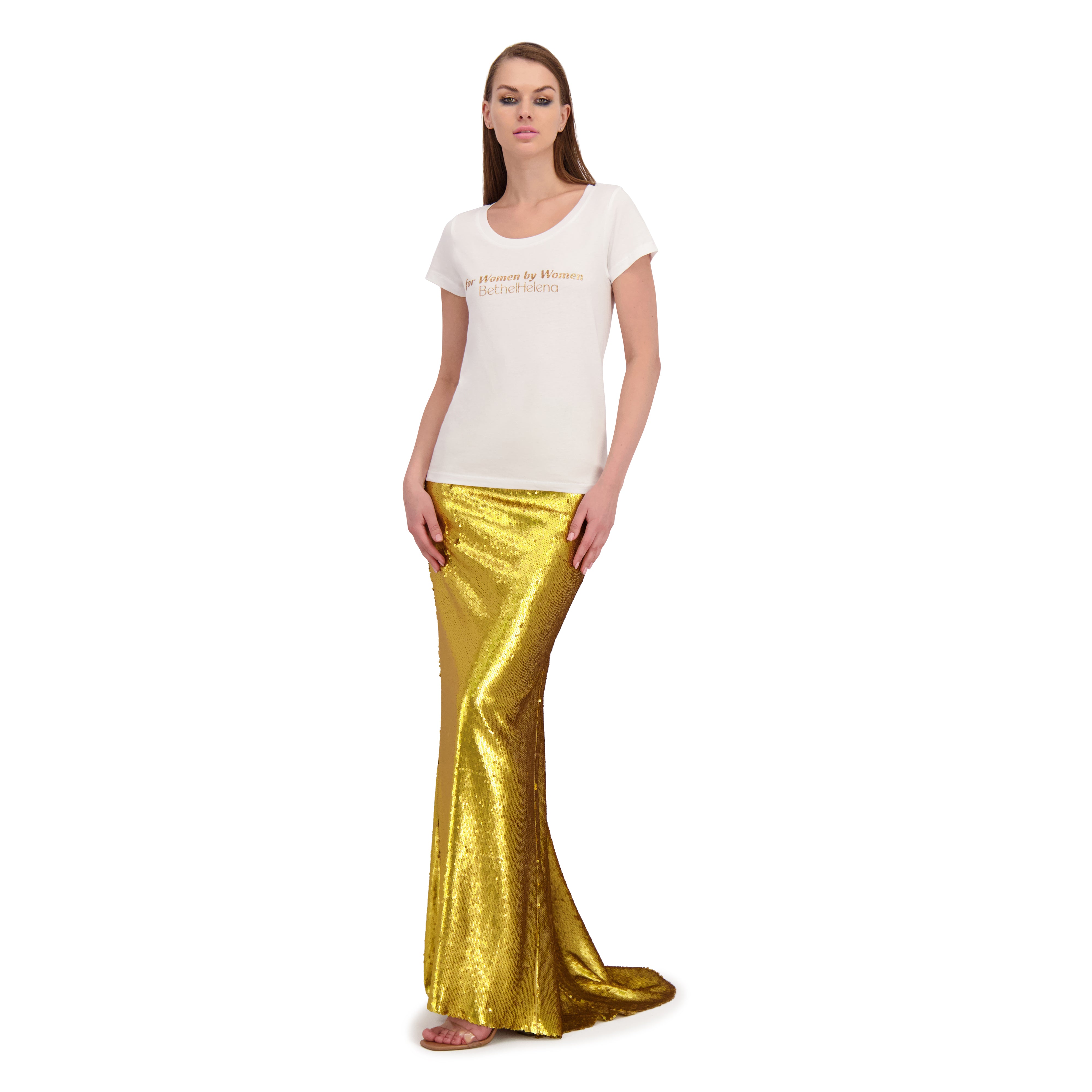 For Women By Women Tee, Gold Text